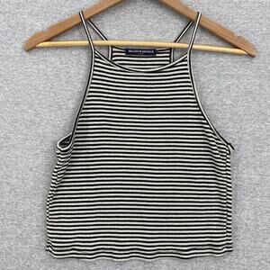 Brandy Melville Top Women One Size Black White Striped Tank Spaghetti Strap Crop